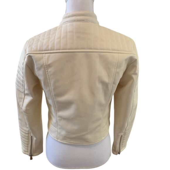 ZARA Moto Faux Leather Biker Jacket Off White S - Picture 3 of 9